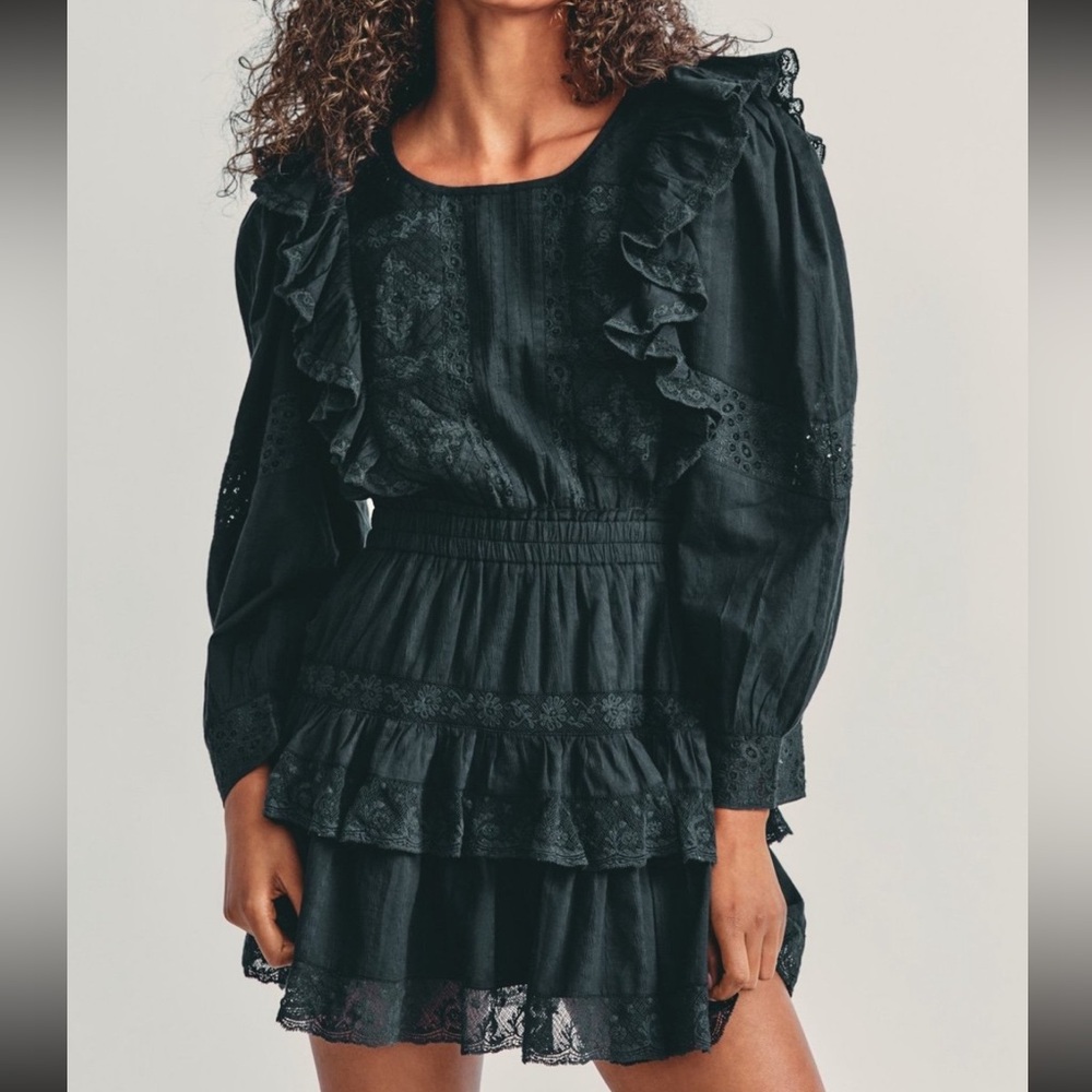 Loveshackfancy long sleeve black Santorini dress medium